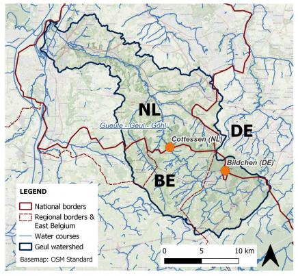Le bassin versant de la Gueule avec les deux sites d'action